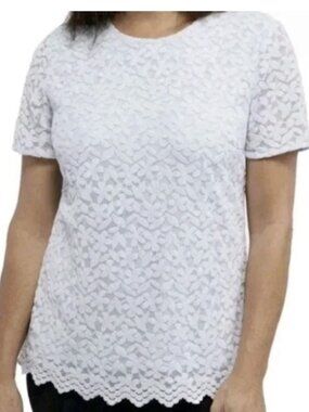 Teddi Rose Women’s Floral Lace Boho Top New Scallop Hem White Blouse Size M